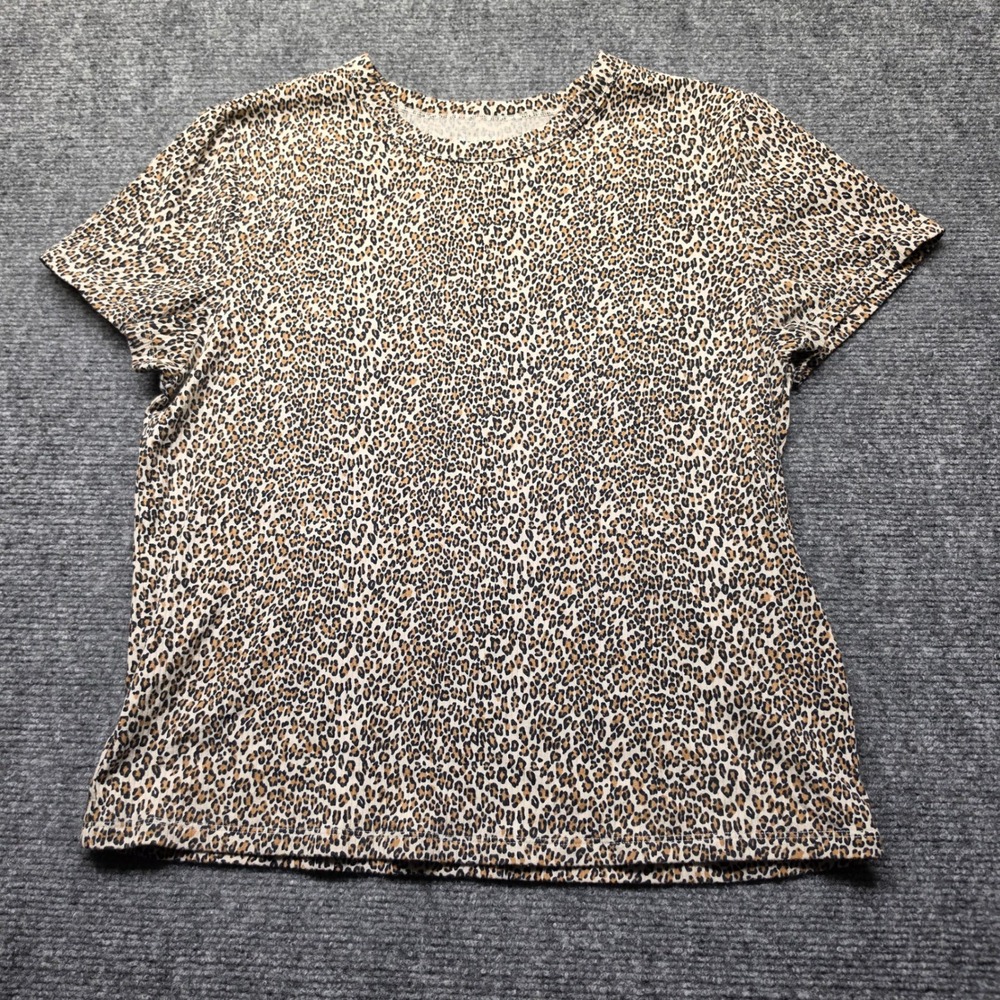 American Eagle Leopard Print Ribbed T-Shirt Womens XL Short Sleeve Crew Neck Top